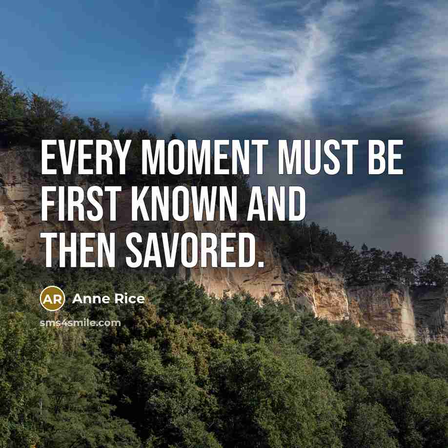 “Every moment must be first known and then savored.” quote by Anne Rice
