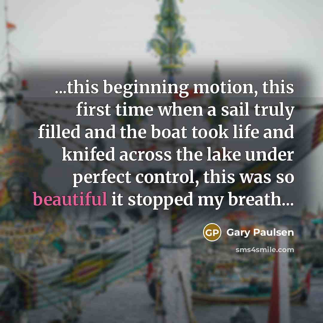 “...this beginning motion, this first time when a sail truly filled and the boat took life and knifed across the lake under perfect control, this was so beautiful it stopped my breath...” quote by Gary Paulsen