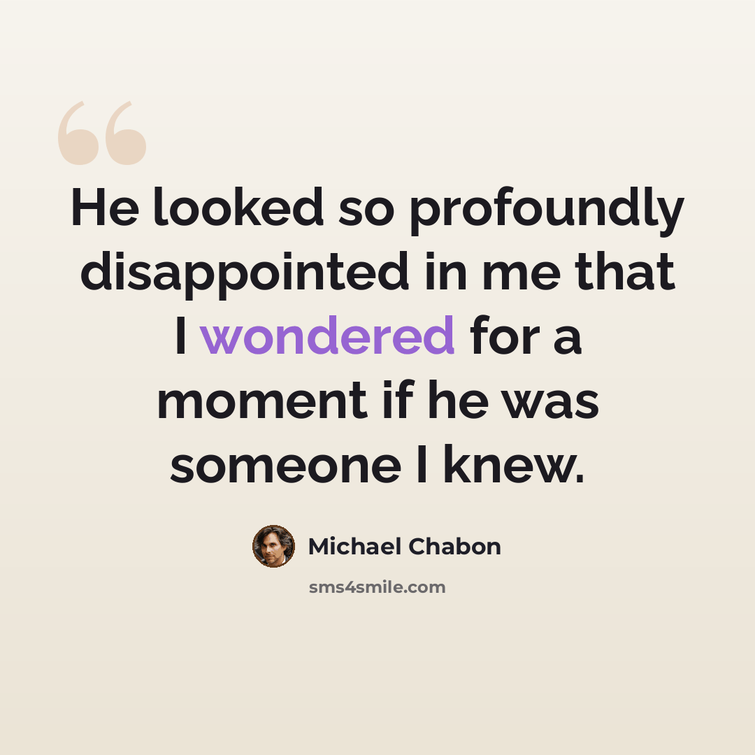 “He looked so profoundly disappointed in me that I wondered for a moment if he was someone I knew.” quote by Michael Chabon