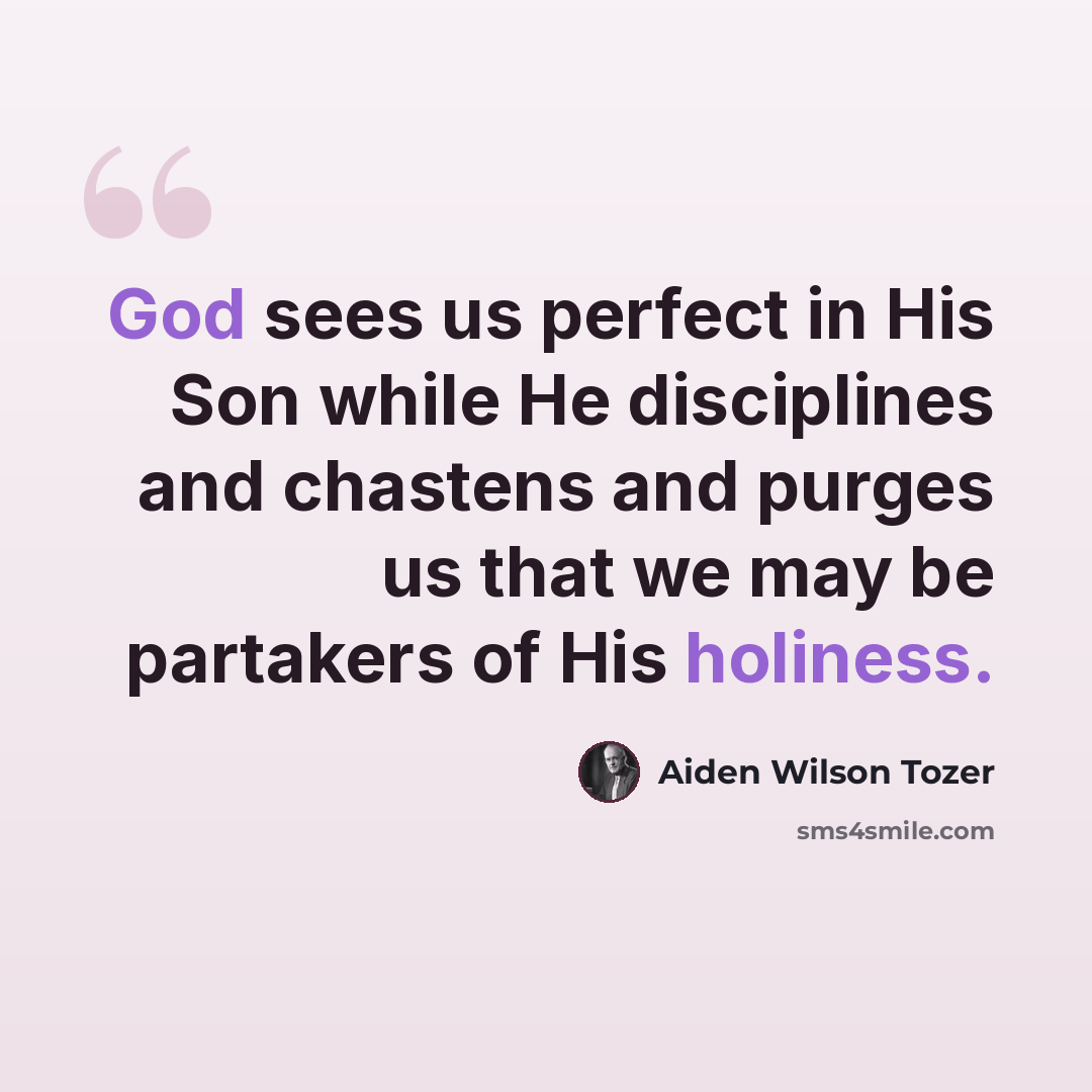 “God sees us perfect in His Son while He disciplines and chastens and purges us that we may be partakers of His holiness.” quote by Aiden Wilson Tozer
