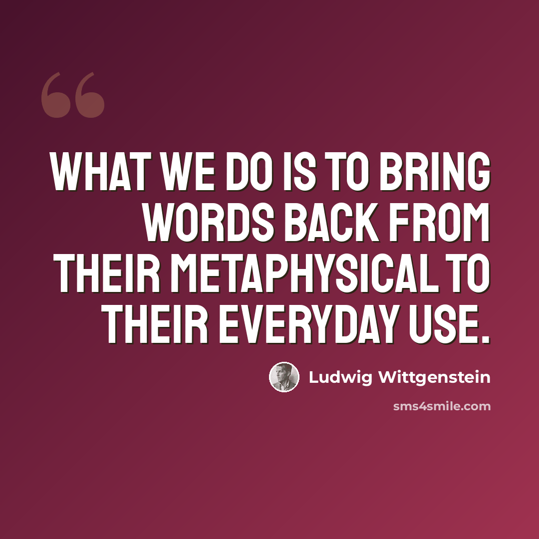 “What we do is to bring words back from their metaphysical to their everyday use.” quote by Ludwig Wittgenstein