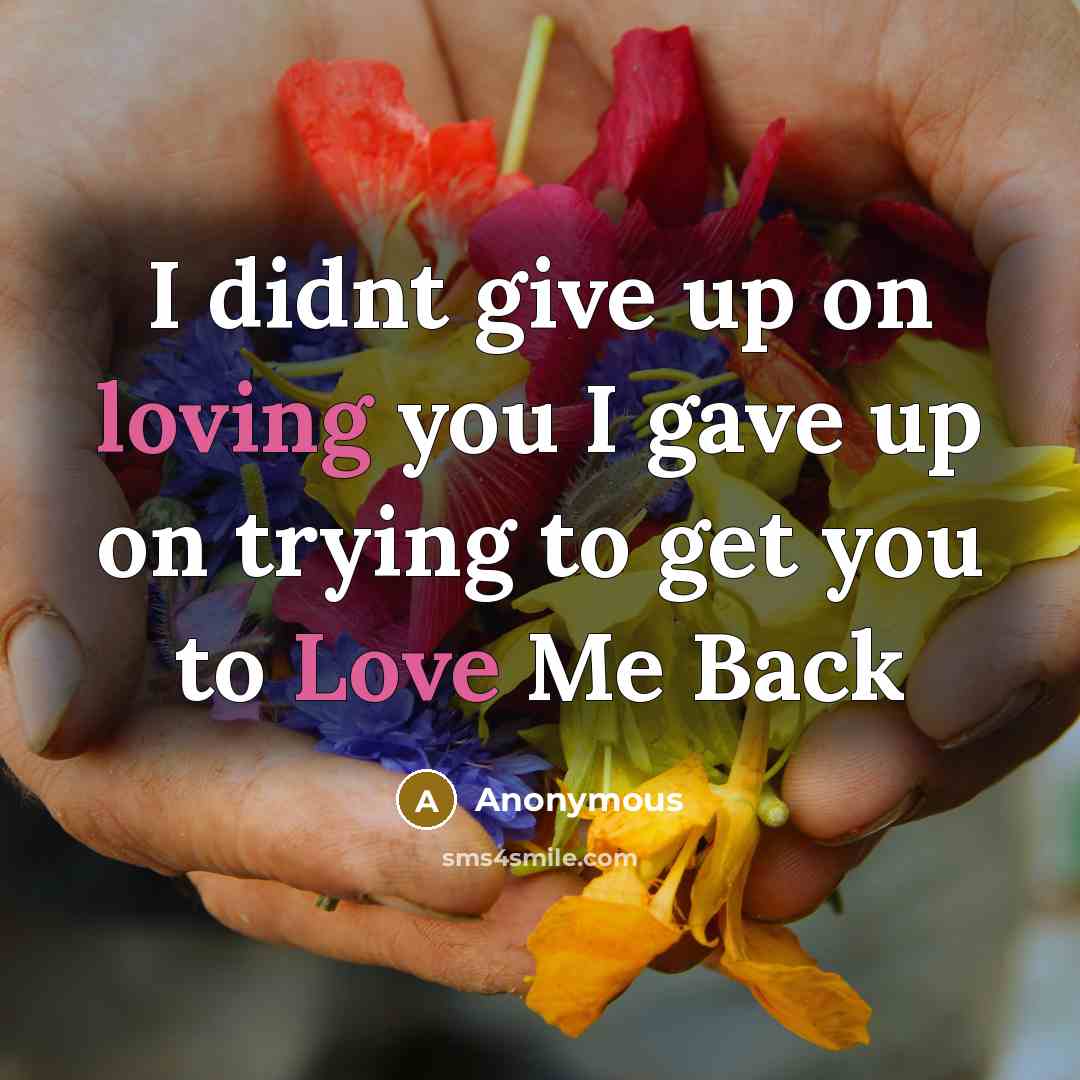 “I didnt give up on loving you I gave up on trying to get you to Love Me Back” quote by Anonymous