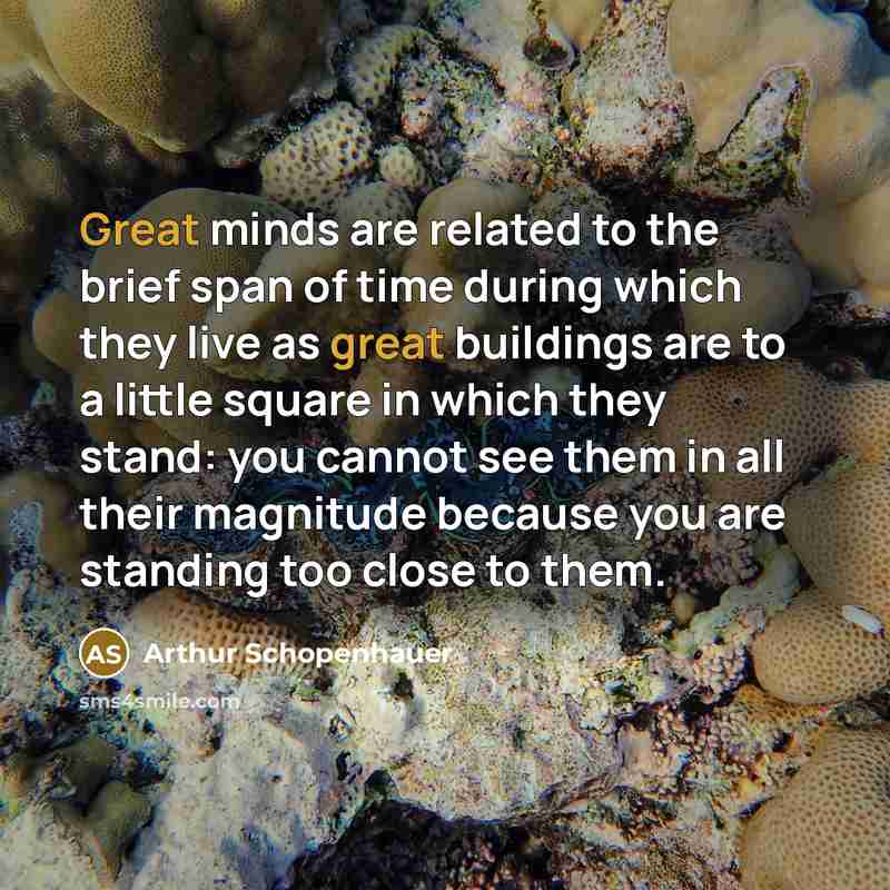 “Great minds are related to the brief span of time during which they live as great buildings are to a little square in which they stand: you cannot see them in all their magnitude because you are standing too close to them.” quote by Arthur Schopenhauer