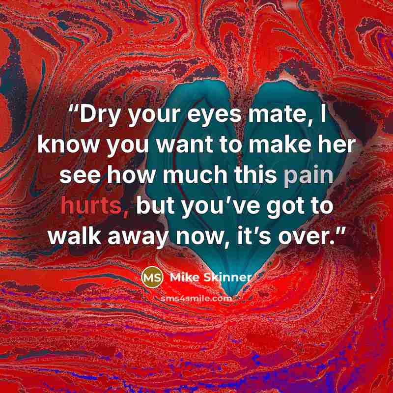 “Dry your eyes mate, I know you want to make her see how much this pain hurts, but you’ve got to walk away now, it’s over.” quote by Mike Skinner