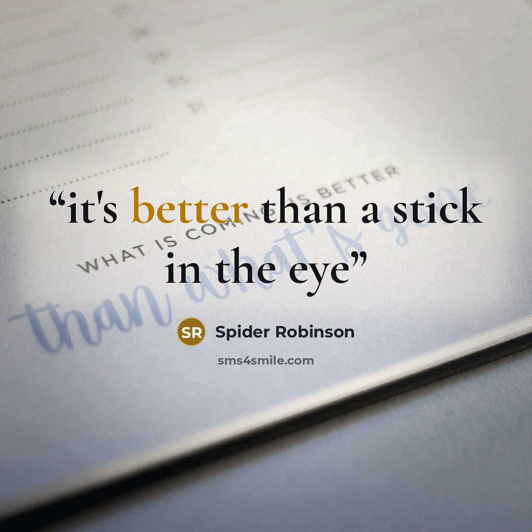 “it's better than a stick in the eye” quote by Spider Robinson