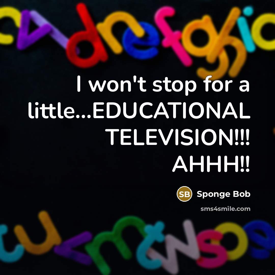 “I won't stop for a little...EDUCATIONAL TELEVISION!!! AHHH!!” quote by Sponge Bob