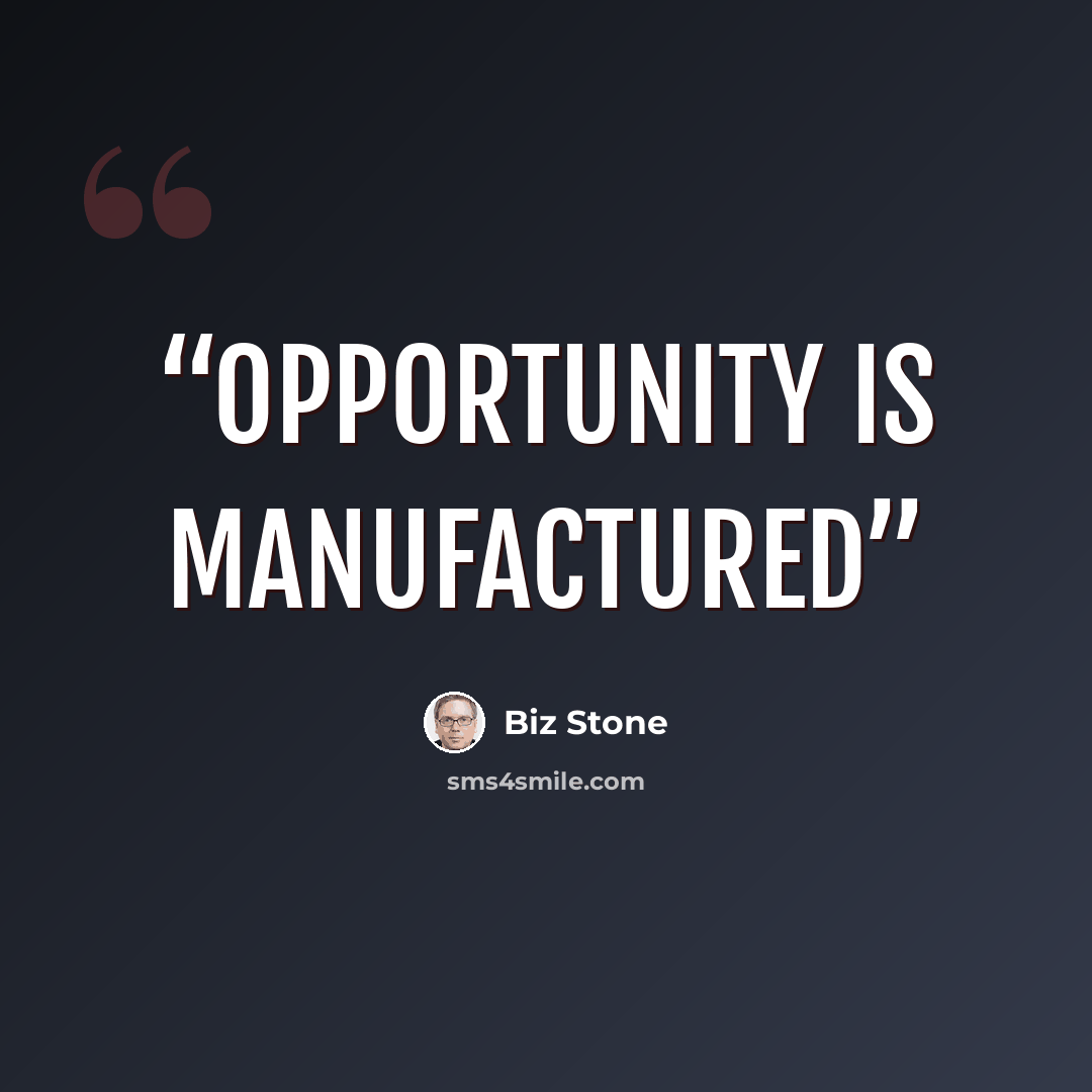 “Opportunity is manufactured” quote by Biz Stone