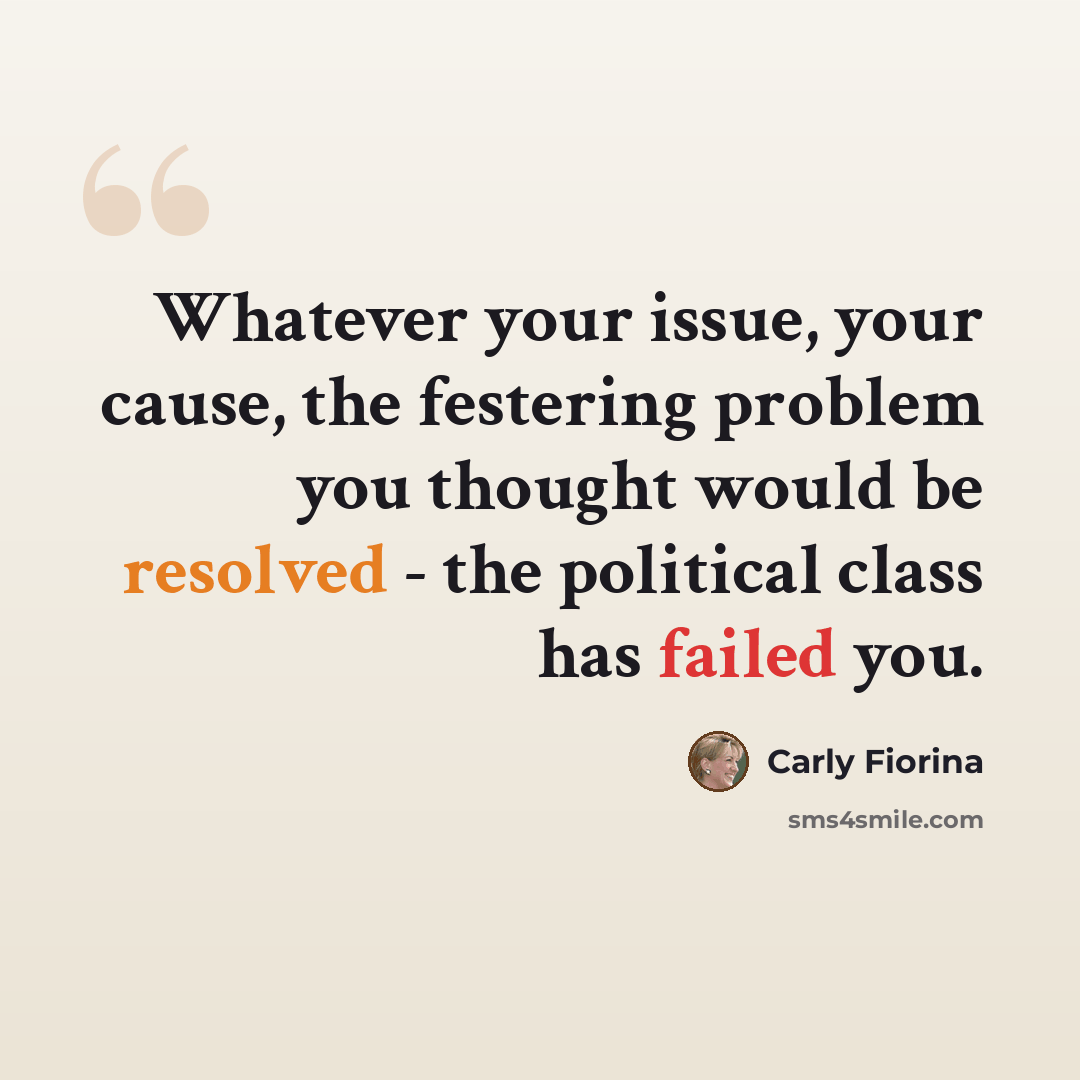 “Whatever your issue, your cause, the festering problem you thought would be resolved - the political class has failed you.” quote by Carly Fiorina
