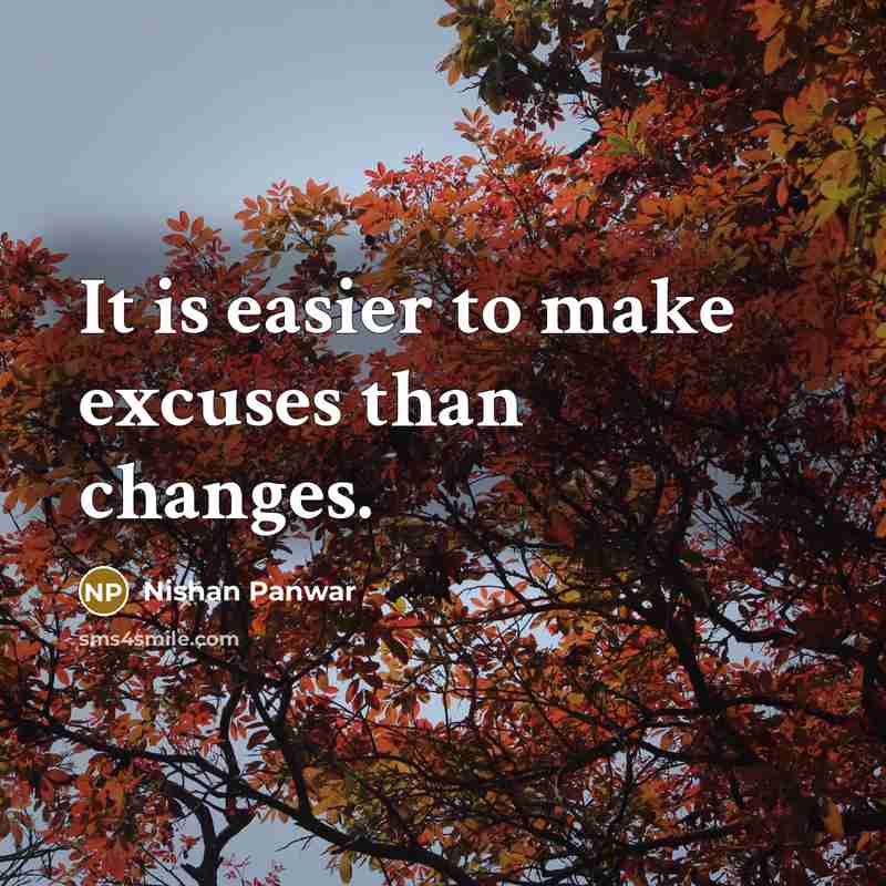 “It is easier to make excuses than changes.” quote by Nishan Panwar