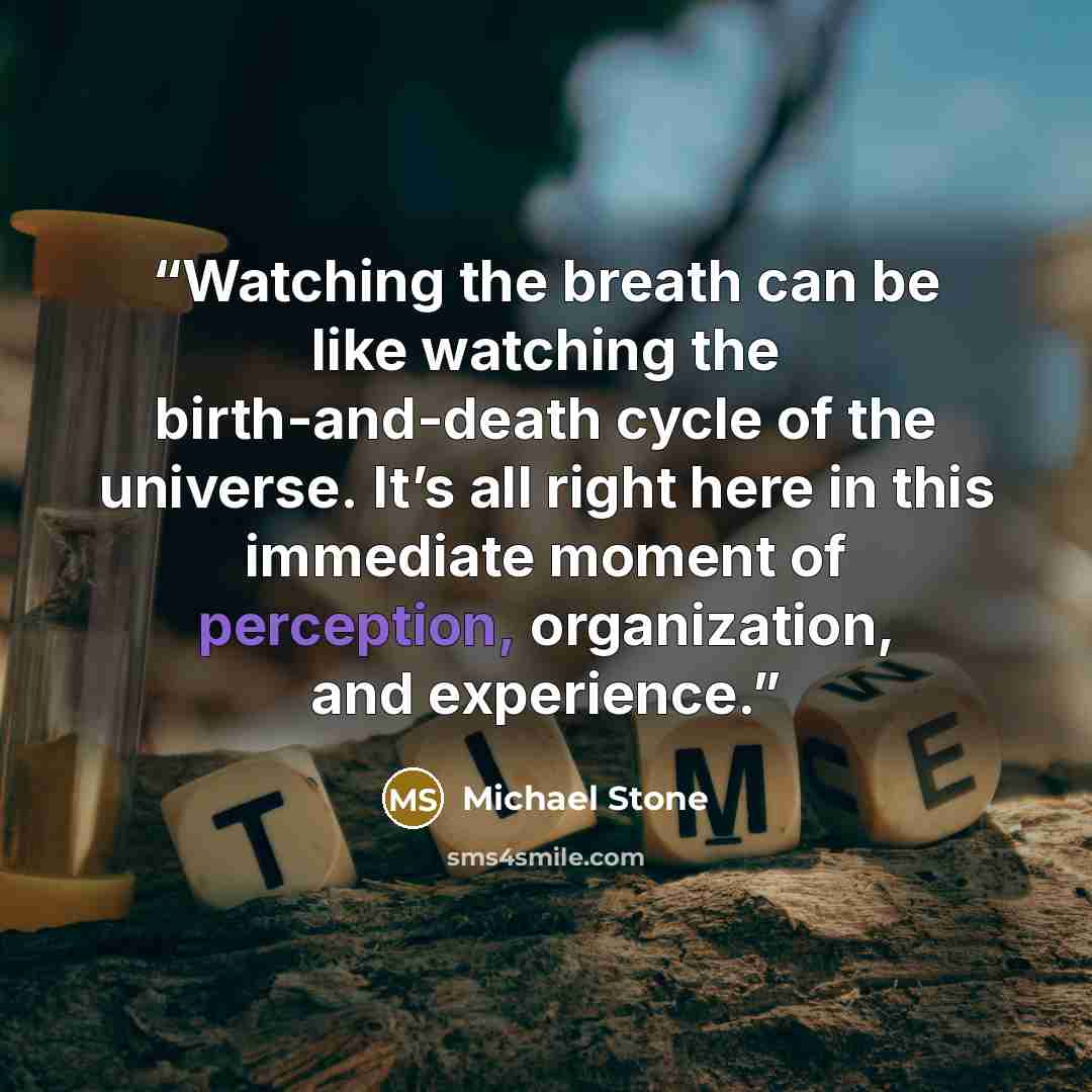 “Watching the breath can be like watching the birth-and-death cycle of the universe. It’s all right here in this immediate moment of perception, organization, and experience.” quote by Michael Stone