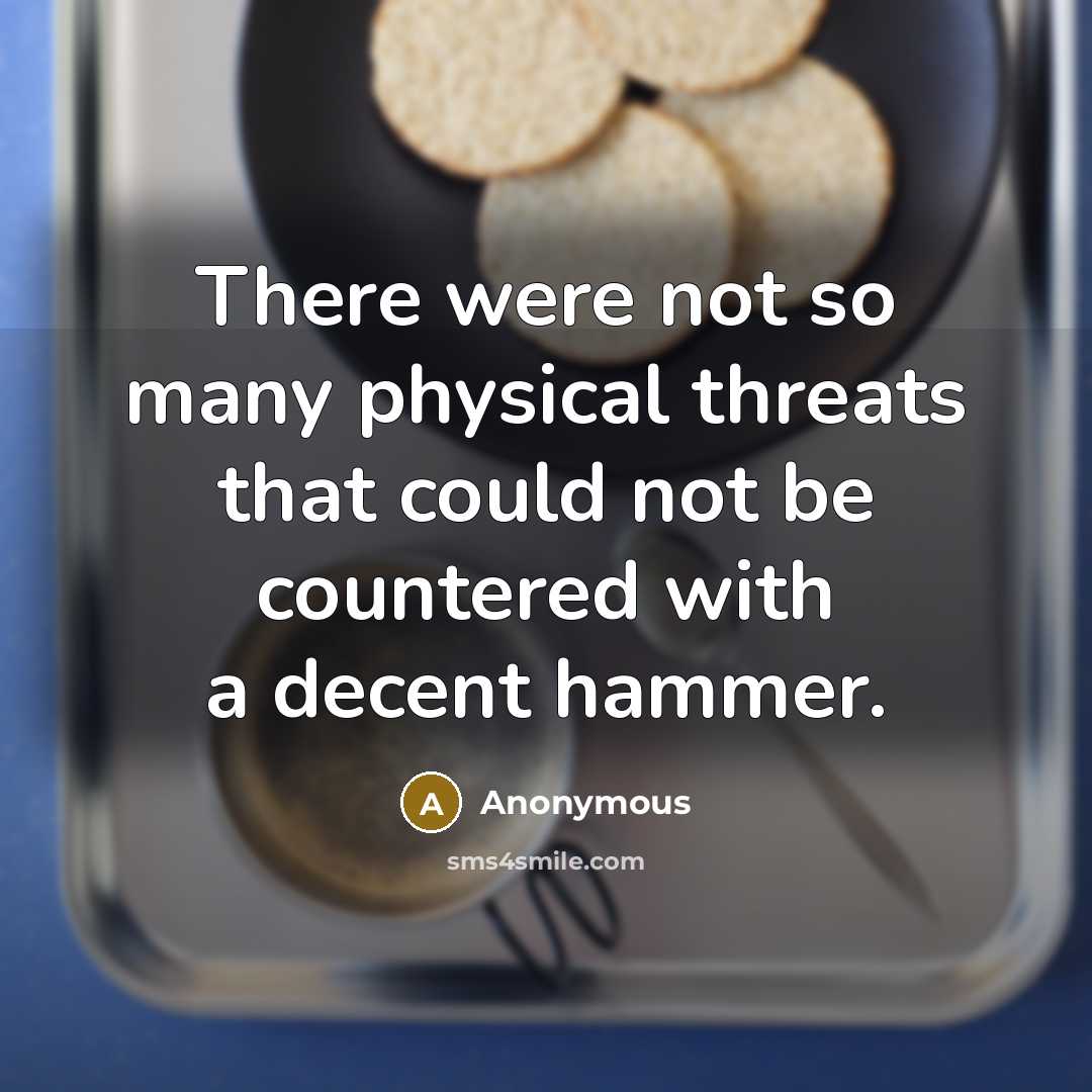 “There were not so many physical threats that could not be countered with a decent hammer.” quote by Anonymous
