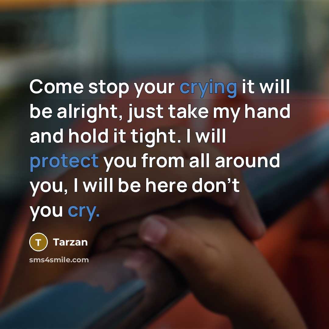 “Come stop your crying it will be alright, just take my hand and hold it tight. I will protect you from all around you, I will be here don't you cry.” quote by Tarzan