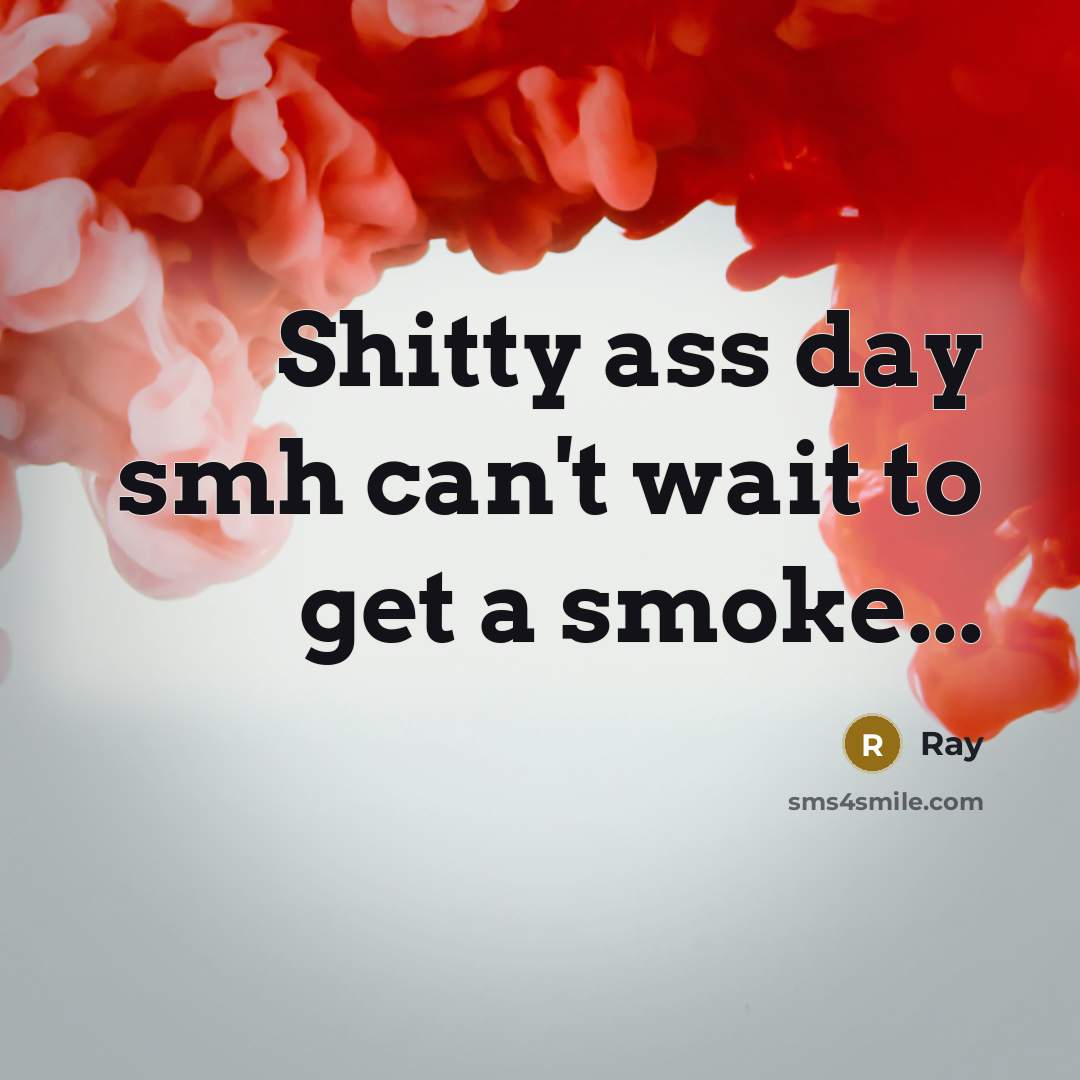 “Shitty ass day smh can't wait to get a smoke...” quote by RAY