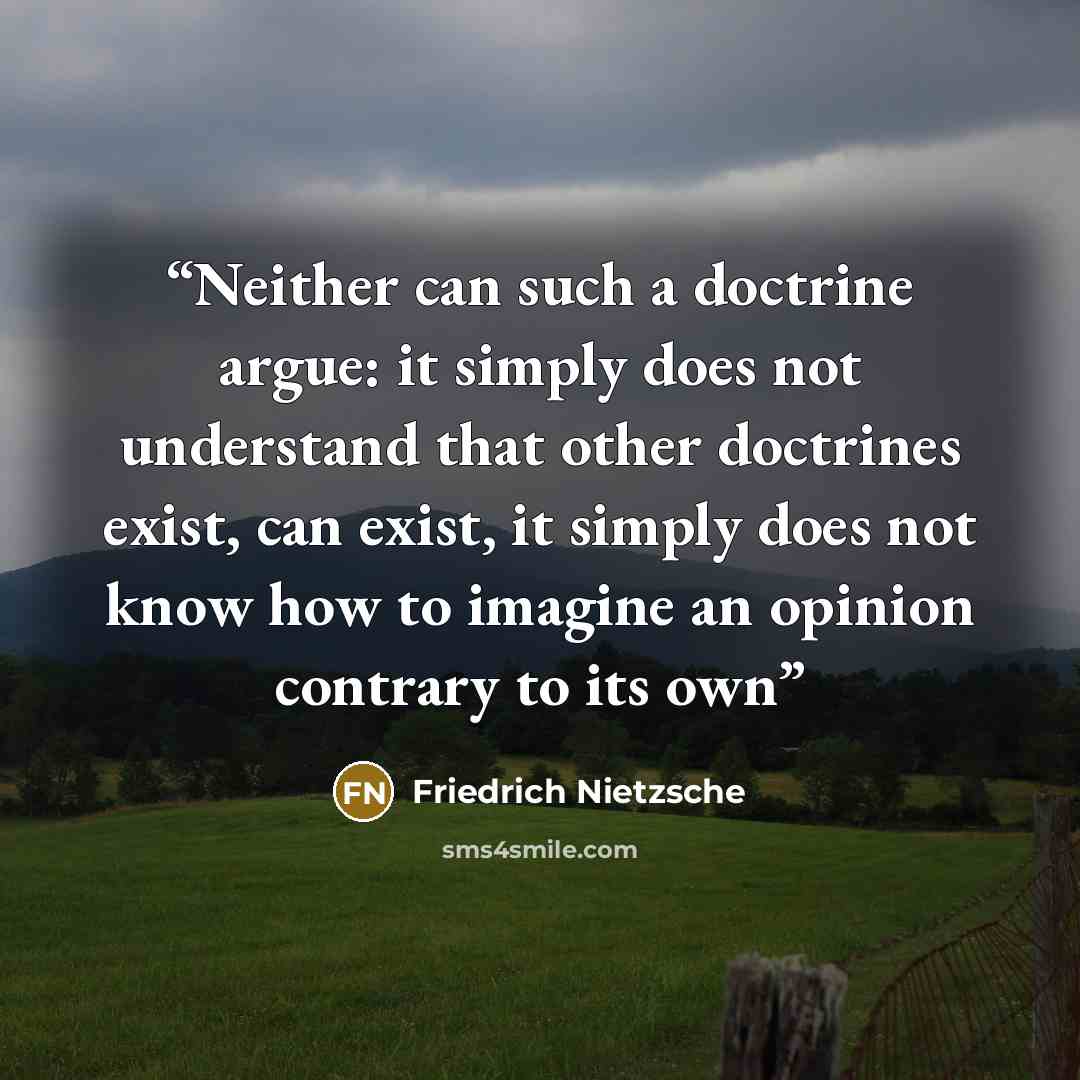“Neither can such a doctrine argue: it simply does not understand that other doctrines exist, can exist, it simply does not know how to imagine an opinion contrary to its own” quote by Friedrich Nietzsche