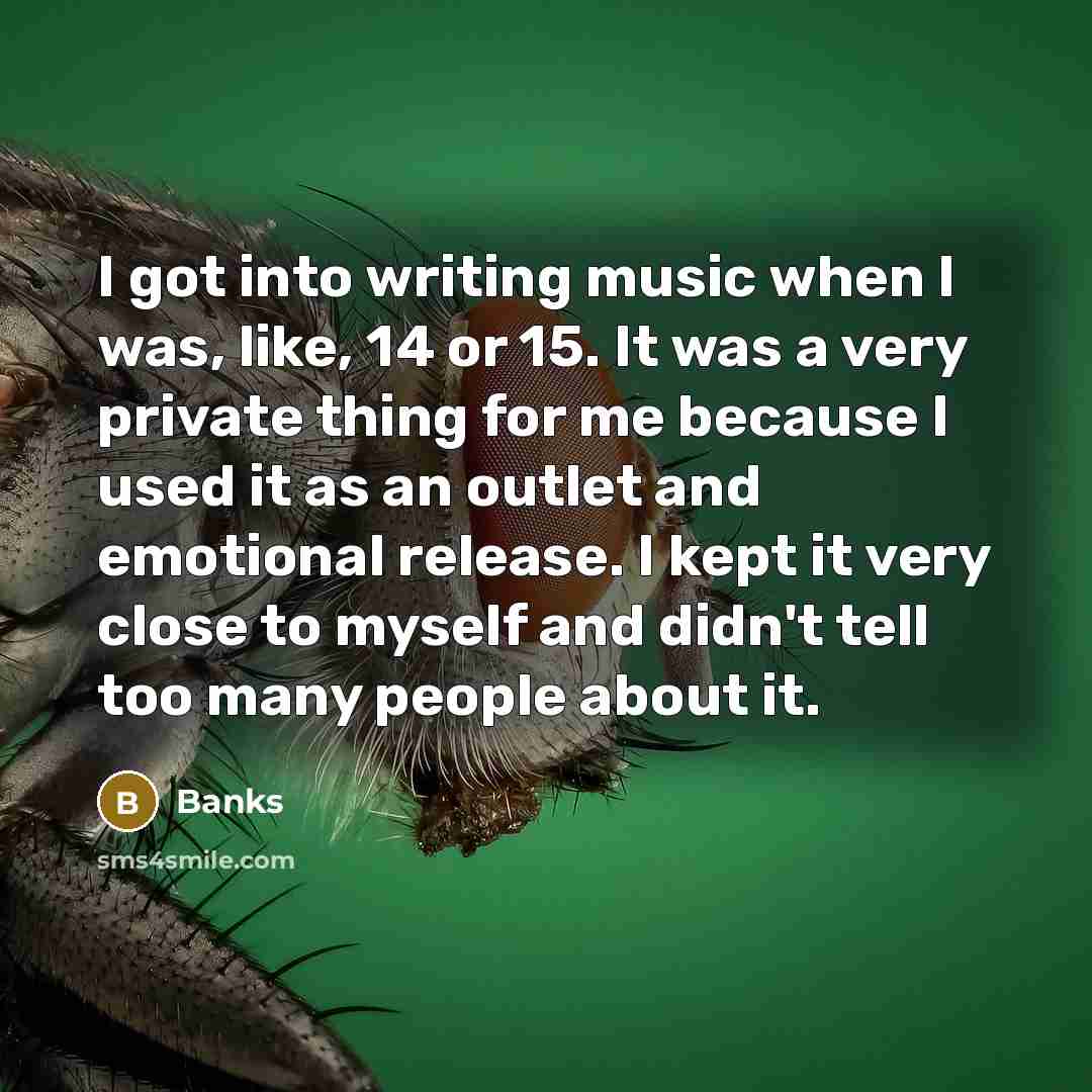 “I got into writing music when I was, like, 14 or 15. It was a very private thing for me because I used it as an outlet and emotional release. I kept it very close to myself and didn't tell too many people about it.” quote by Banks