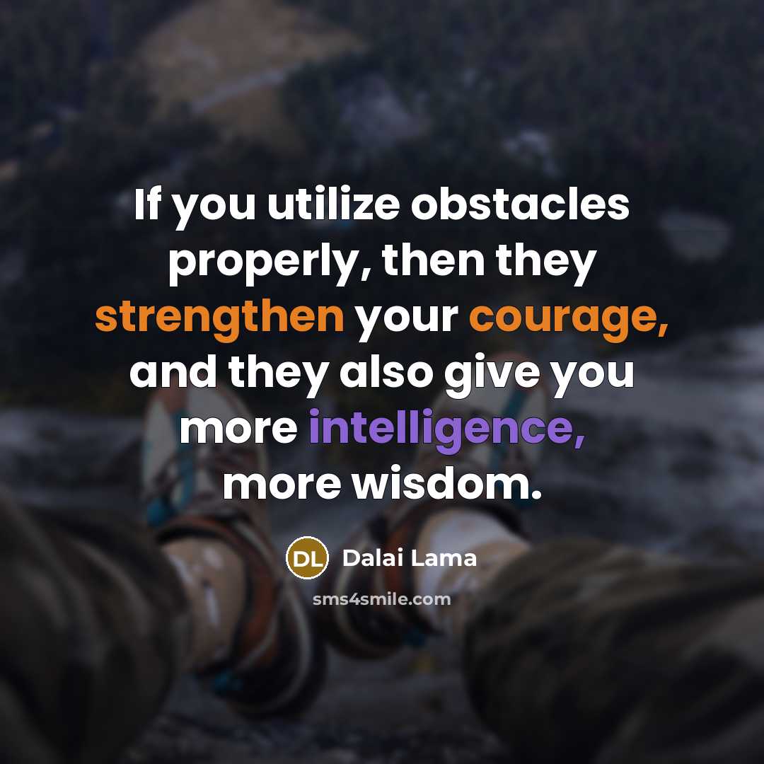 “If you utilize obstacles properly, then they strengthen your courage, and they also give you more intelligence, more wisdom.” quote by Dalai Lama