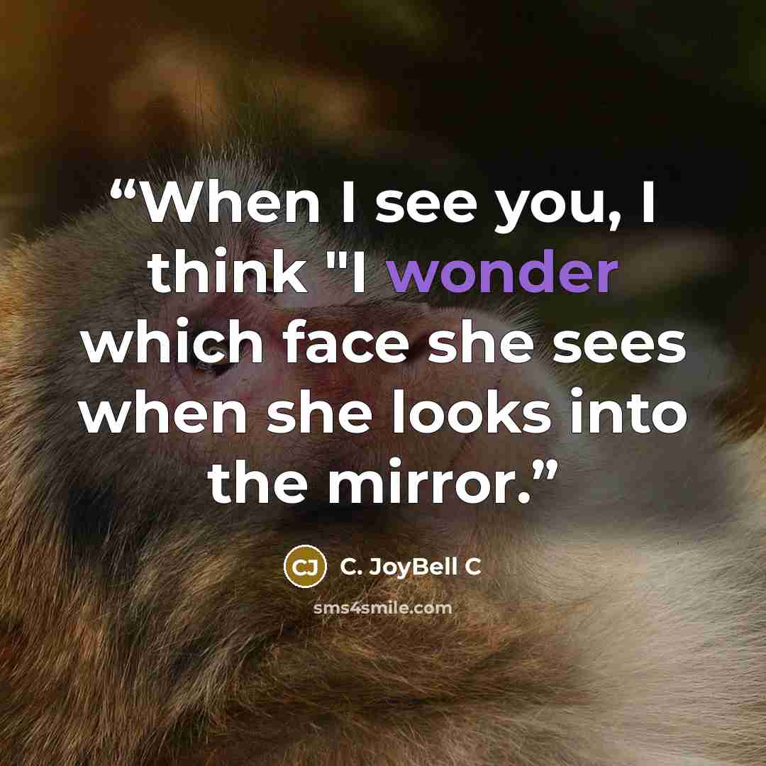 “When I see you, I think "I wonder which face she sees when she looks into the mirror.” quote by C. JoyBell C