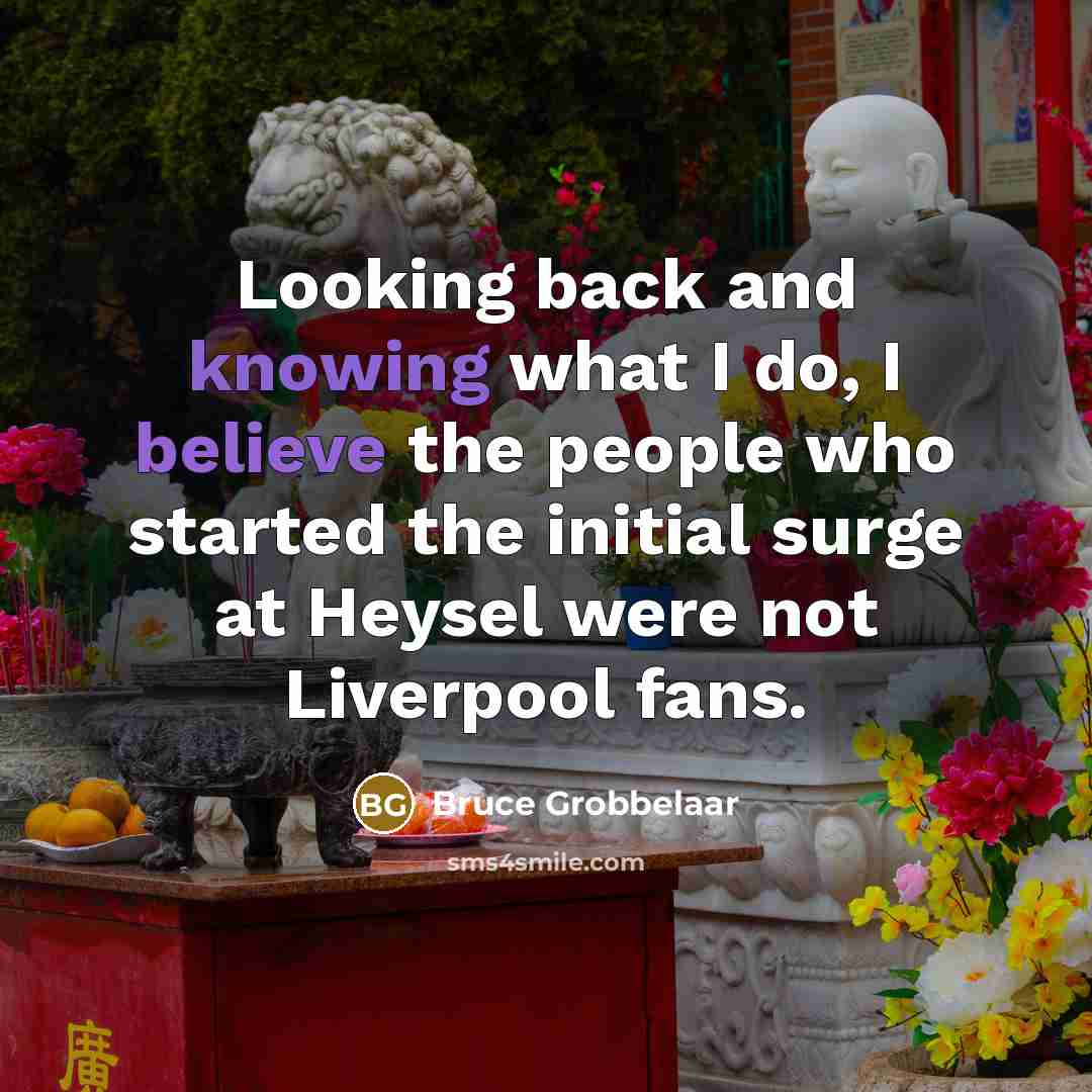 “Looking back and knowing what I do, I believe the people who started the initial surge at Heysel were not Liverpool fans.” quote by Bruce Grobbelaar