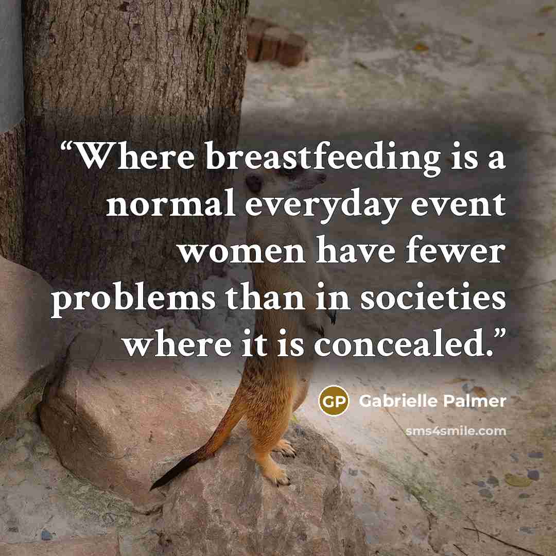 “Where breastfeeding is a normal everyday event women have fewer problems than in societies where it is concealed.” quote by Gabrielle Palmer