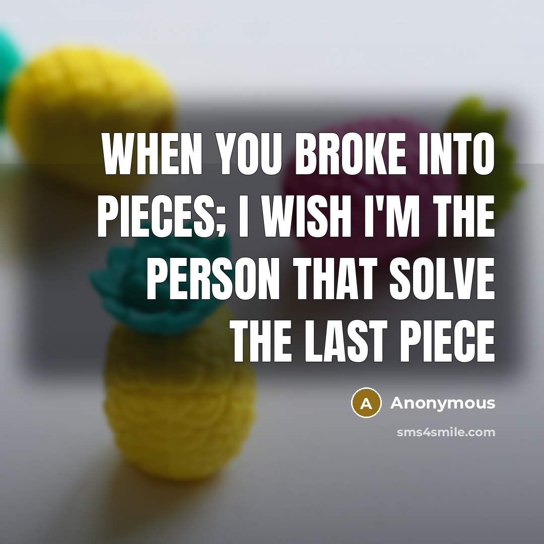 “When you broke into pieces; I wish I'm the person that solve the last piece” quote by Anonymous