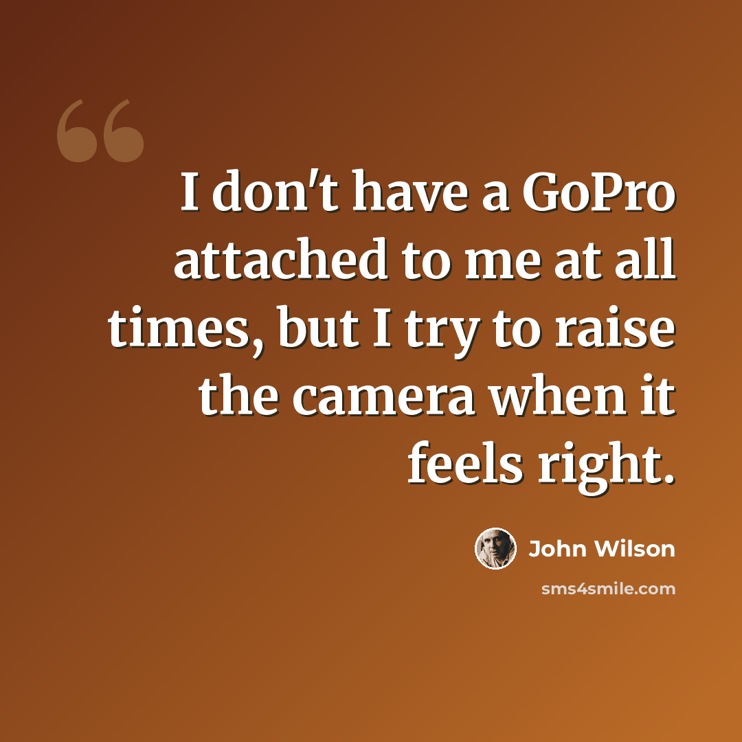 “I don't have a GoPro attached to me at all times, but I try to raise the camera when it feels right.” quote by John Wilson