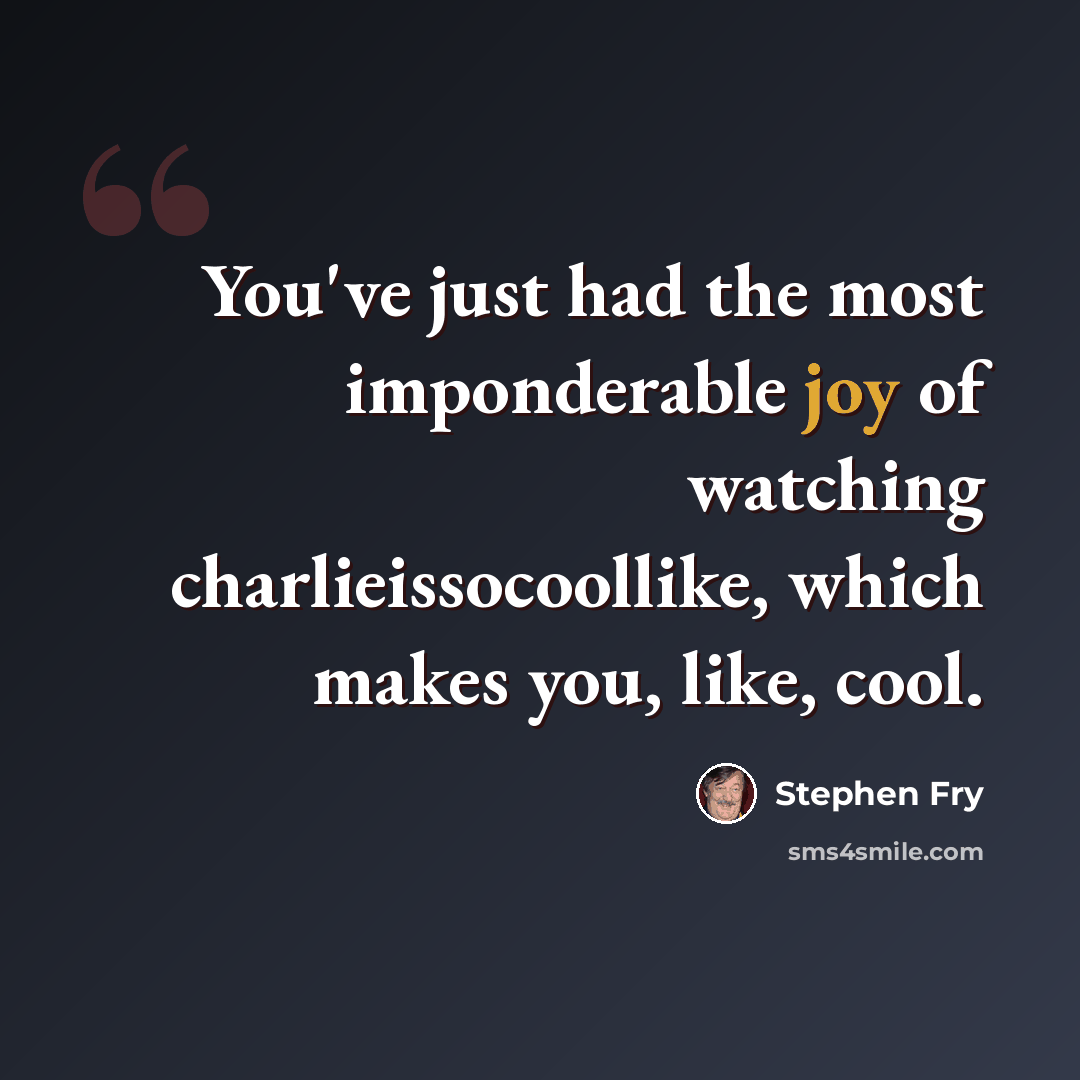 “You've just had the most imponderable joy of watching charlieissocoollike, which makes you, like, cool.” quote by Stephen Fry
