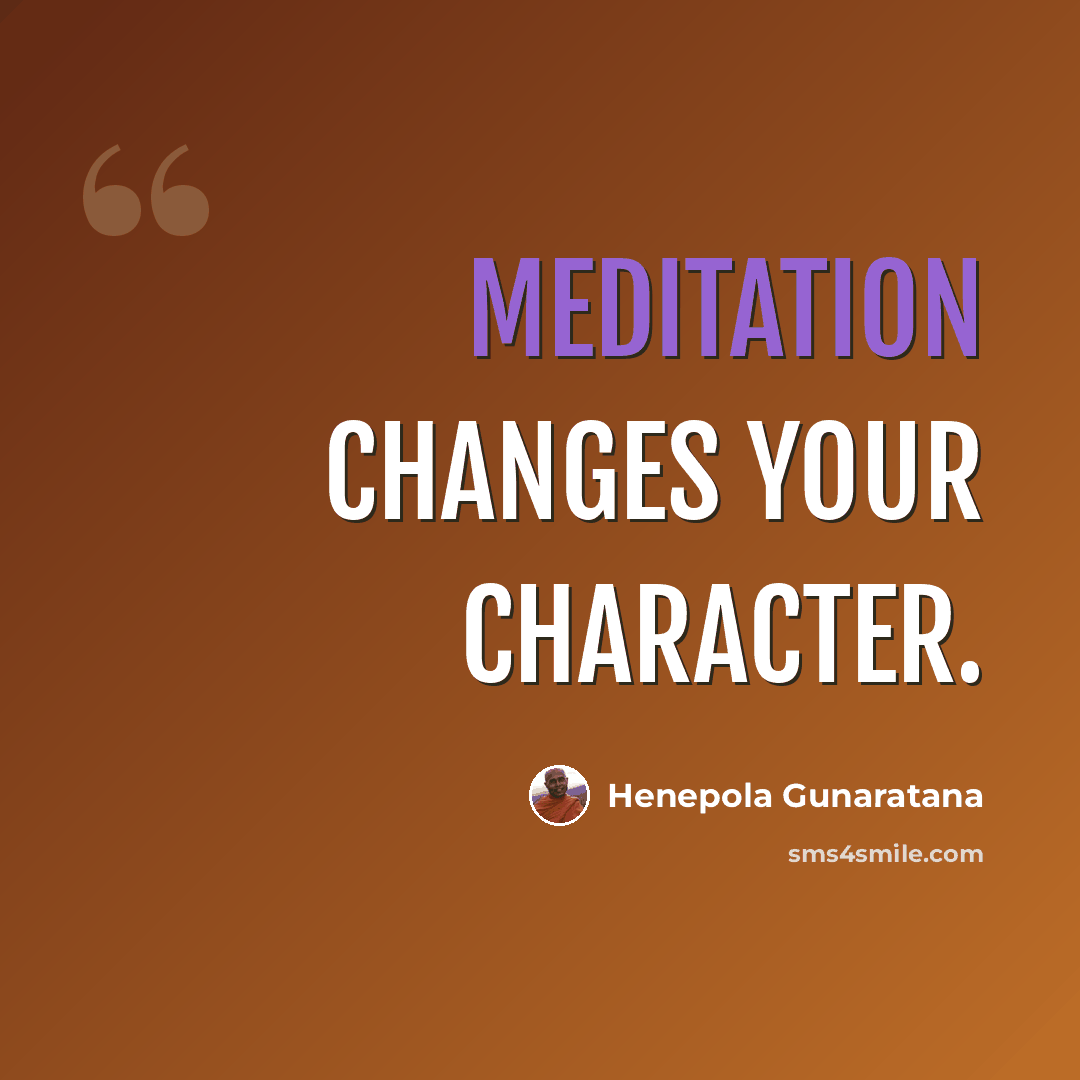 “Meditation changes your character.” quote by Henepola Gunaratana