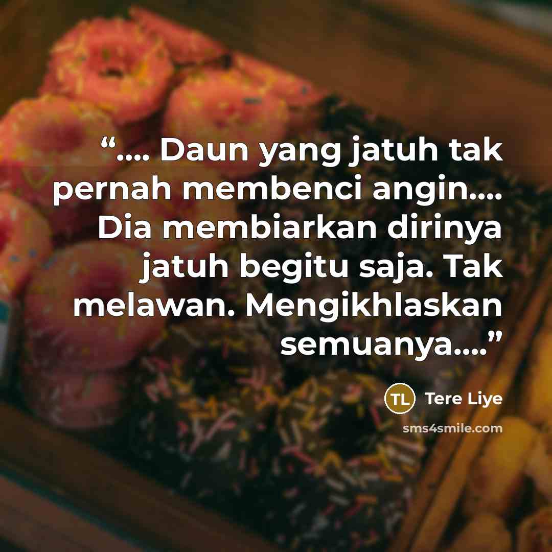 “…. Daun yang jatuh tak pernah membenci angin…. Dia membiarkan dirinya jatuh begitu saja. Tak melawan. Mengikhlaskan semuanya….” quote by Tere Liye