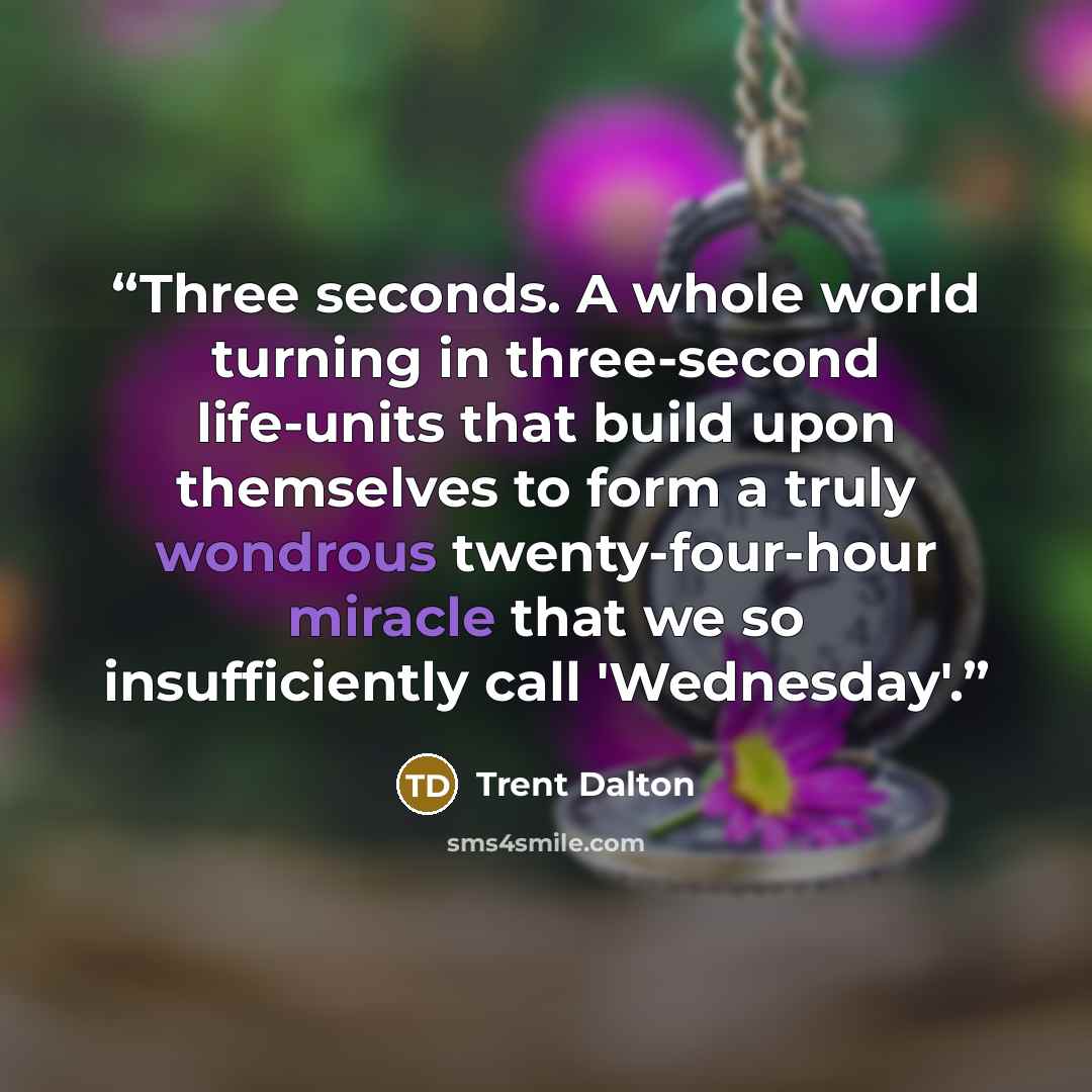 “Three seconds. A whole world turning in three-second life-units that build upon themselves to form a truly wondrous twenty-four-hour miracle that we so insufficiently call 'Wednesday'.” quote by Trent Dalton