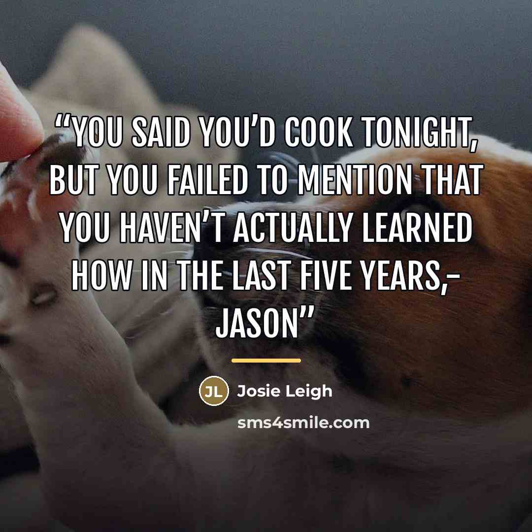 “You said you’d cook tonight, but you failed to mention that you haven’t actually learned how in the last five years,- Jason” quote by Josie Leigh