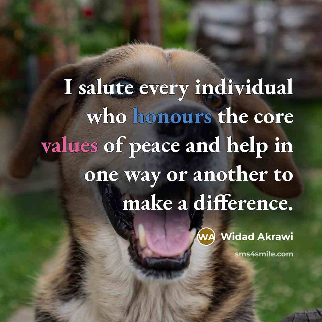 “I salute every individual who honours the core values of peace and help in one way or another to make a difference.” quote by Widad Akrawi