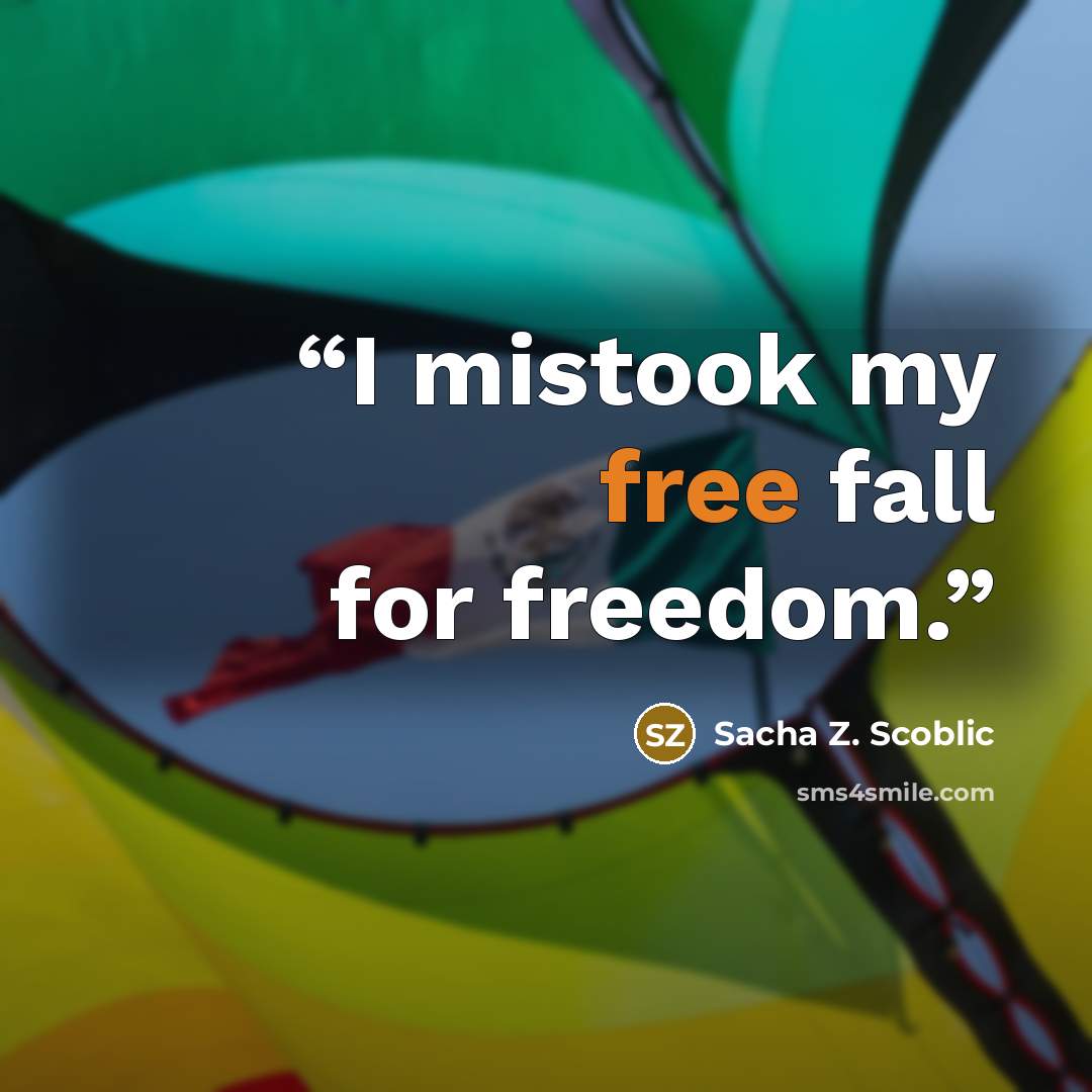“I mistook my free fall for freedom.” quote by Sacha Z. Scoblic