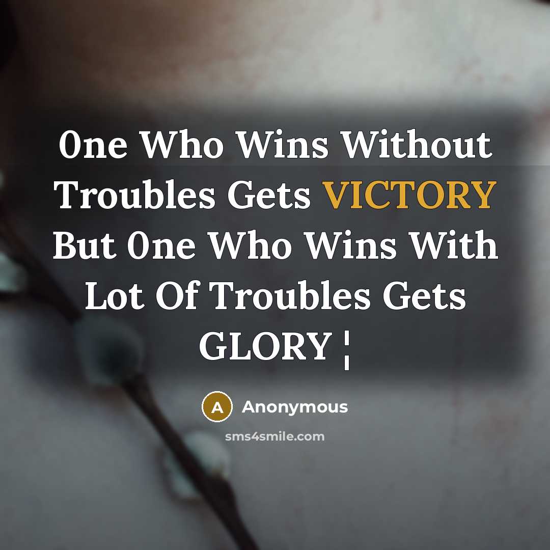 “0ne Who Wins Without Troubles Gets VICTORY But 0ne Who Wins With Lot Of Troubles Gets GLORY ¦” quote by Anonymous