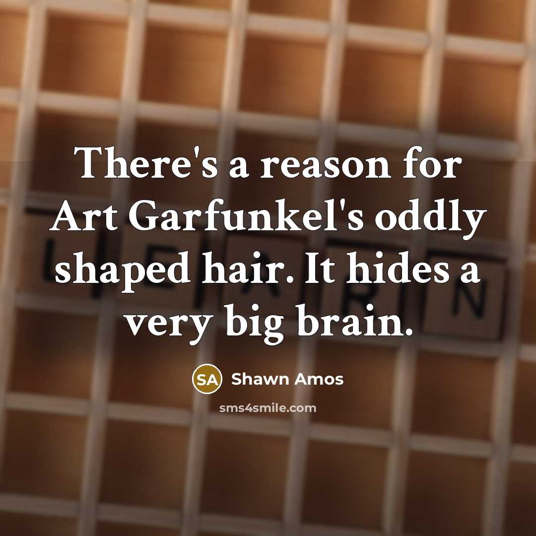 “There's a reason for Art Garfunkel's oddly shaped hair. It hides a very big brain.” quote by Shawn Amos