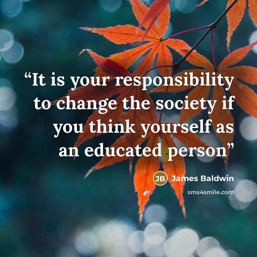 “It is your responsibility to change the society if you think yourself as an educated person” quote by James Baldwin