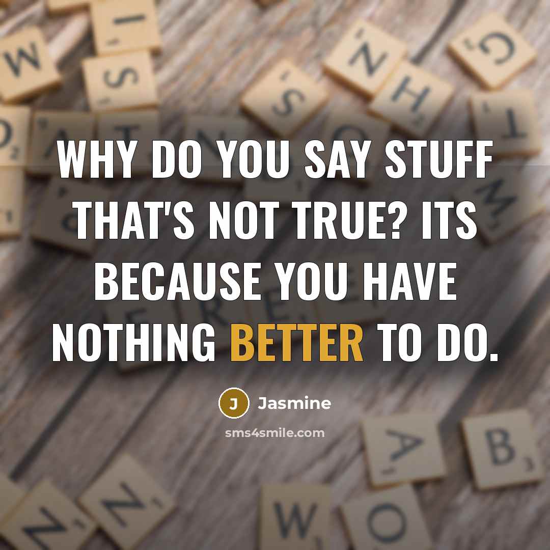 “Why do you say stuff that's not true? its because you have nothing better to do.” quote by Jasmine