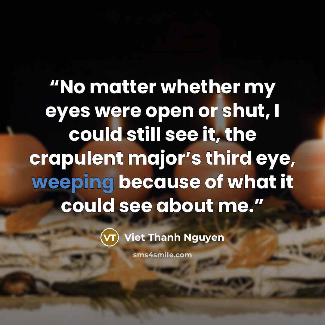 “No matter whether my eyes were open or shut, I could still see it, the crapulent major’s third eye, weeping because of what it could see about me.” quote by Viet Thanh Nguyen