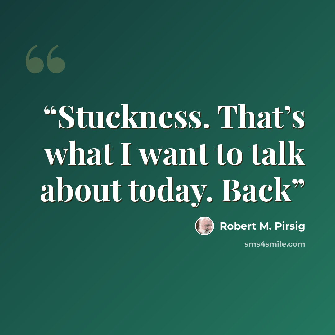“Stuckness. That’s what I want to talk about today. Back” quote by Robert M. Pirsig