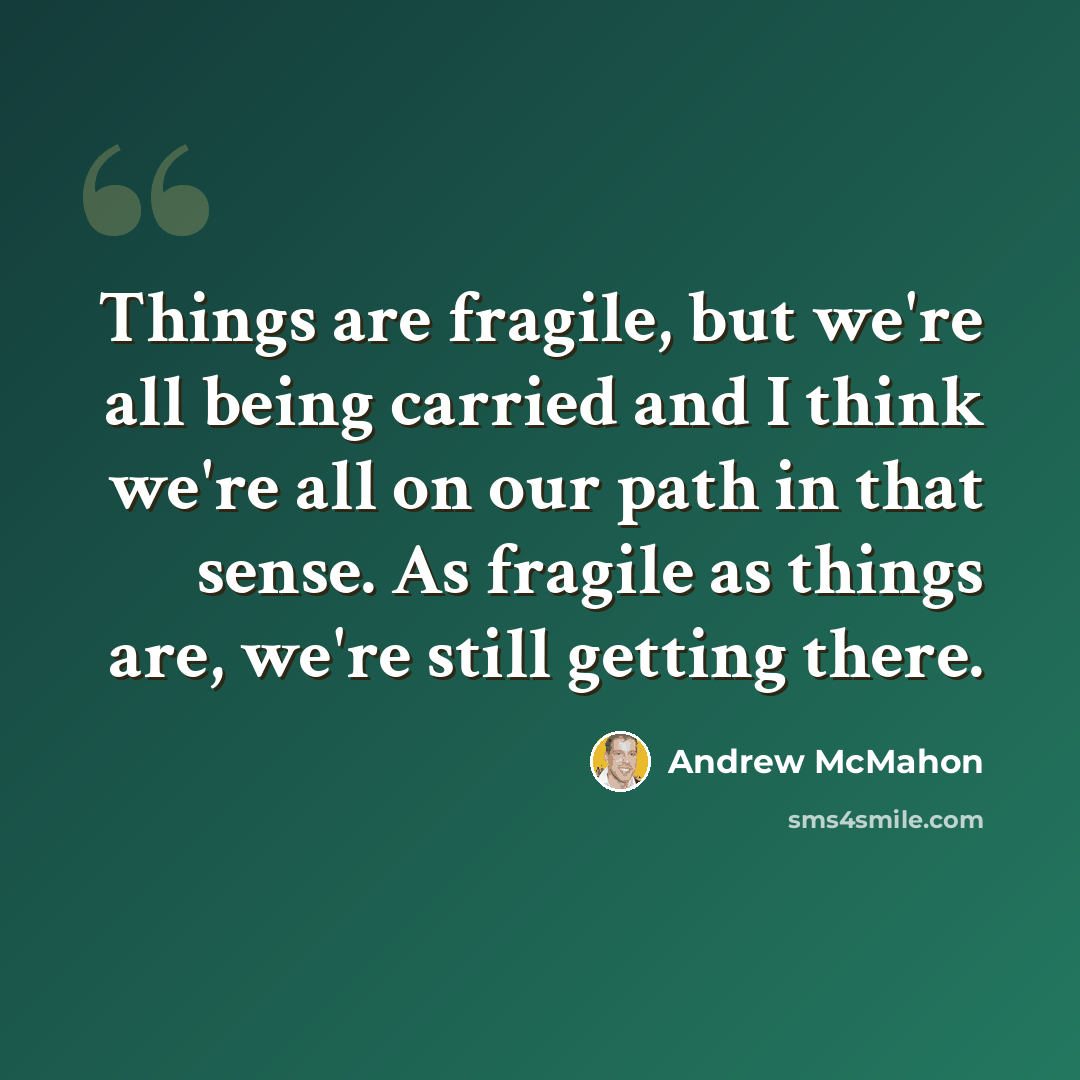 “Things are fragile, but we're all being carried and I think we're all on our path in that sense. As fragile as things are, we're still getting there.” quote by Andrew McMahon