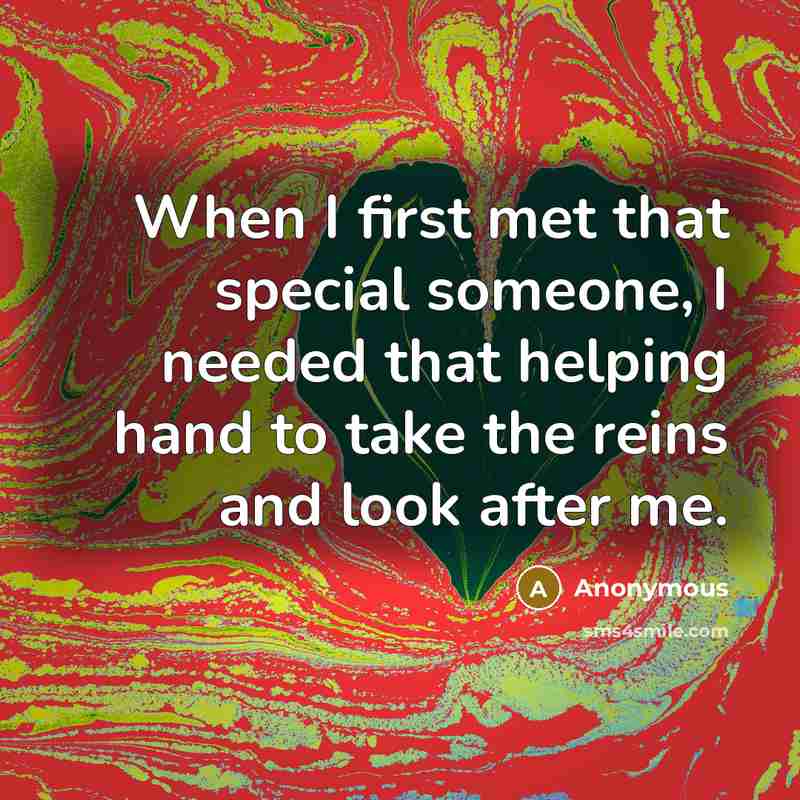 “When I first met that special someone, I needed that helping hand to take the reins and look after me.” quote by Anonymous