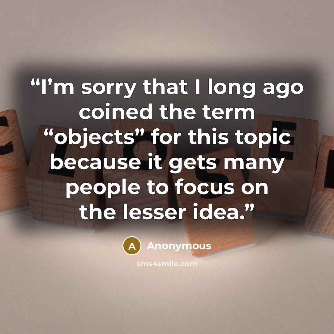 “I’m sorry that I long ago coined the term “objects” for this topic because it gets many people to focus on the lesser idea.” quote by Anonymous