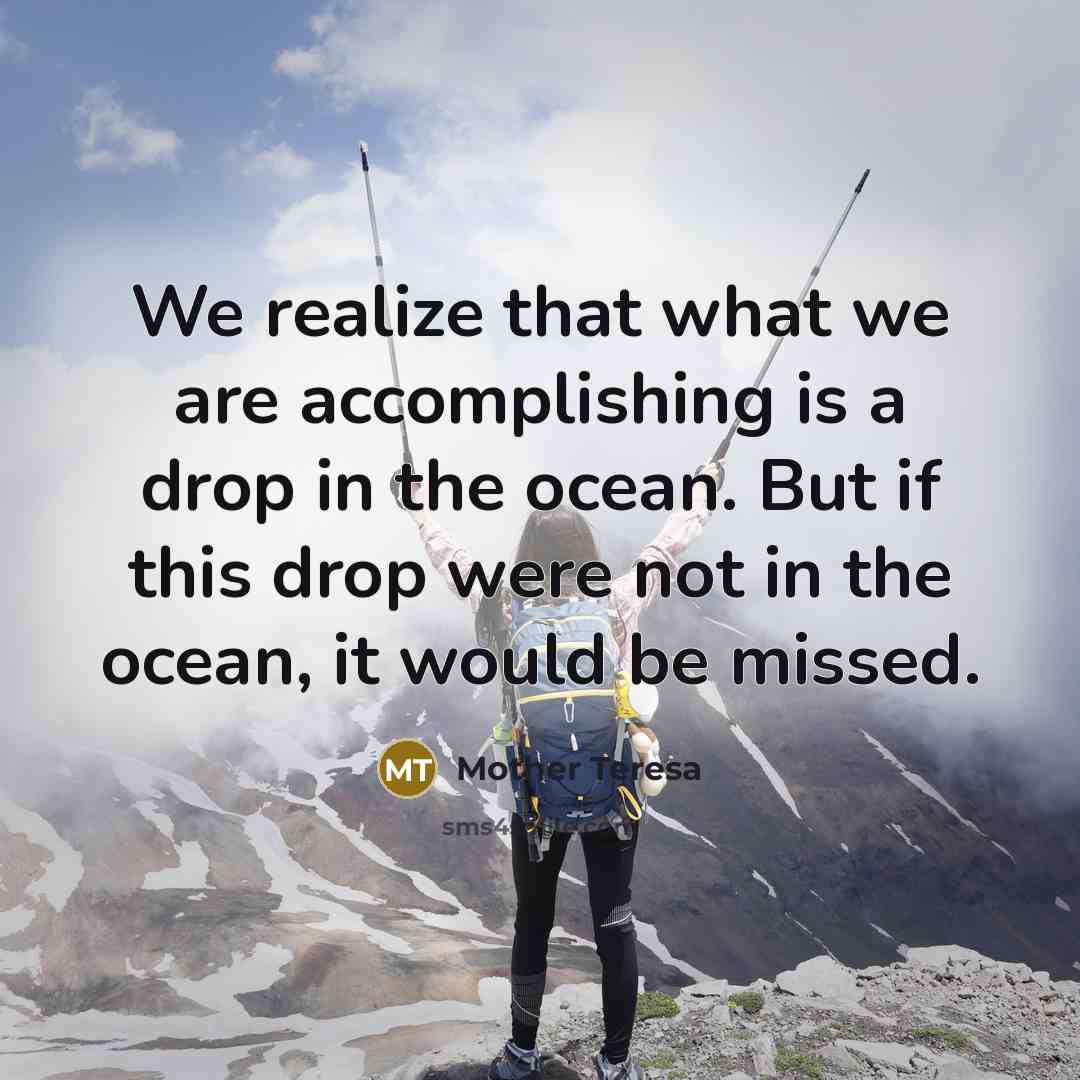 “We realize that what we are accomplishing is a drop in the ocean. But if this drop were not in the ocean, it would be missed.” quote by Mother Teresa