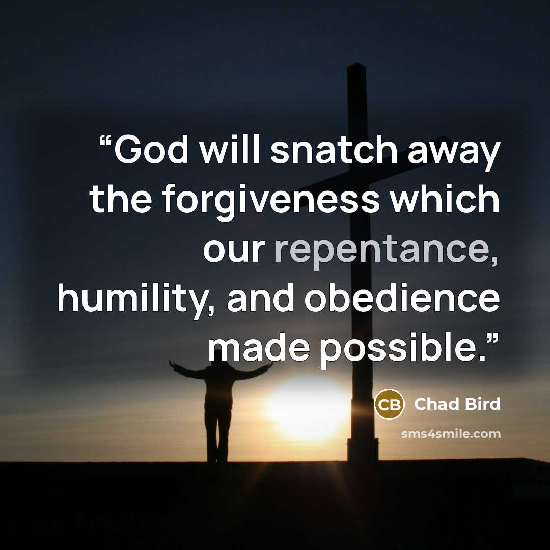 “God will snatch away the forgiveness which our repentance, humility, and obedience made possible.” quote by Chad Bird