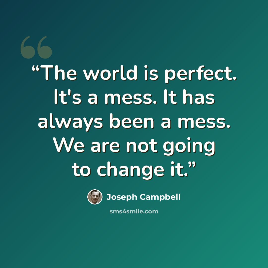 “The world is perfect. It's a mess. It has always been a mess. We are not going to change it.” quote by Joseph Campbell