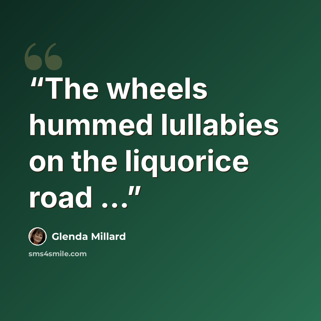 “The wheels hummed lullabies on the liquorice road ...” quote by Glenda Millard