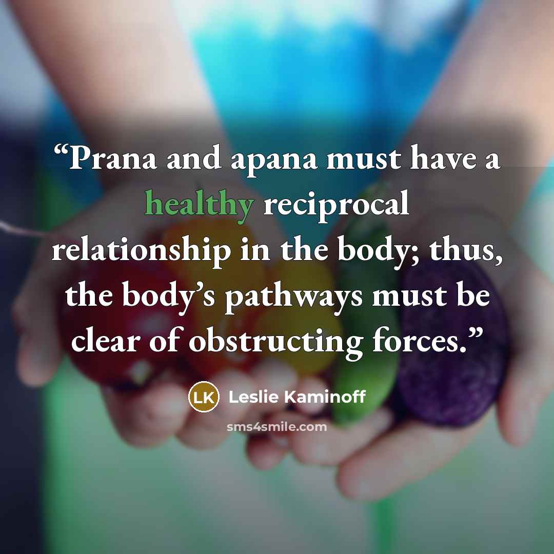 “Prana and apana must have a healthy reciprocal relationship in the body; thus, the body’s pathways must be clear of obstructing forces.” quote by Leslie Kaminoff