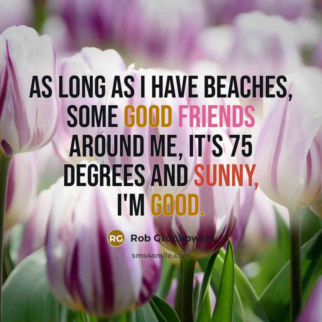 “As long as I have beaches, some good friends around me, it's 75 degrees and sunny, I'm good.” quote by Rob Gronkowski