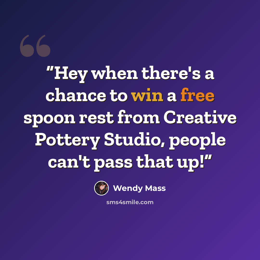 “Hey when there's a chance to win a free spoon rest from Creative Pottery Studio, people can't pass that up!” quote by Wendy Mass