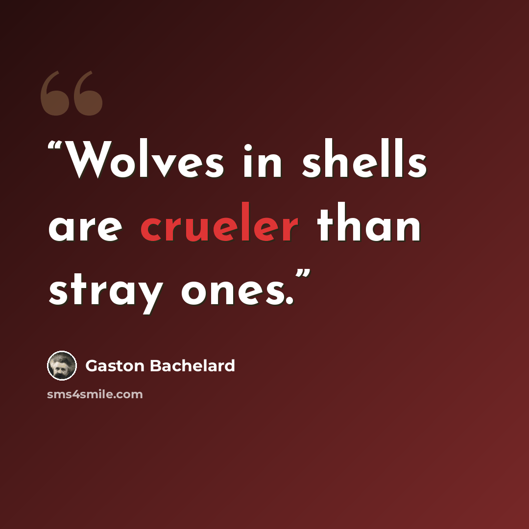 “Wolves in shells are crueler than stray ones.” quote by Gaston Bachelard