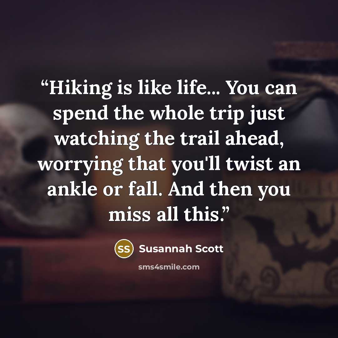 “Hiking is like life... You can spend the whole trip just watching the trail ahead, worrying that you'll twist an ankle or fall. And then you miss all this.” quote by Susannah Scott